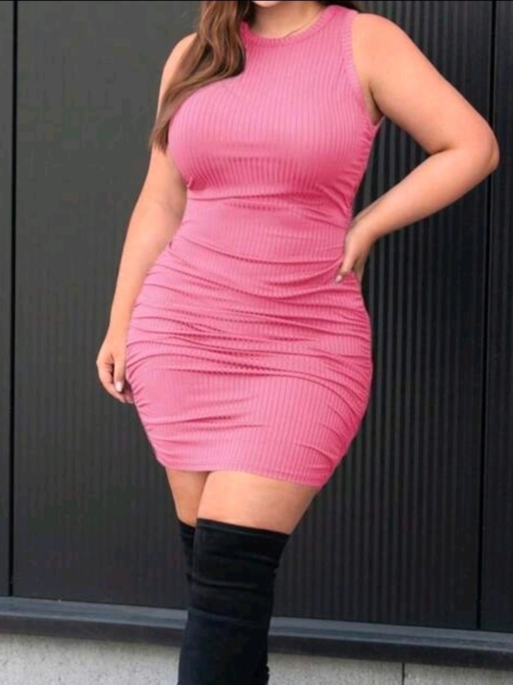 Sleeveless Ribbed Bodycon Dress - Pink